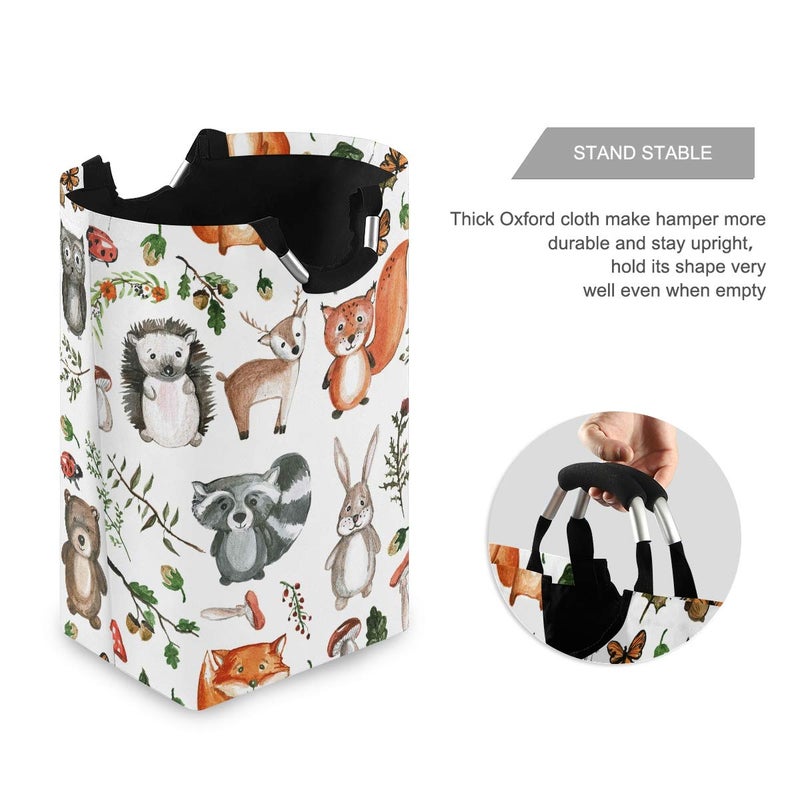senya Large Laundry Basket Shopping Foldable Clothes Bag Collapsible Fabric Laundry Hamper Folding Washing Bin (Woodland Animal) - Image 3